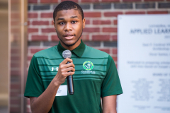 Student Armani Lamin '19 thanked the benefactors and partners who made the Applied Learning Center possible.