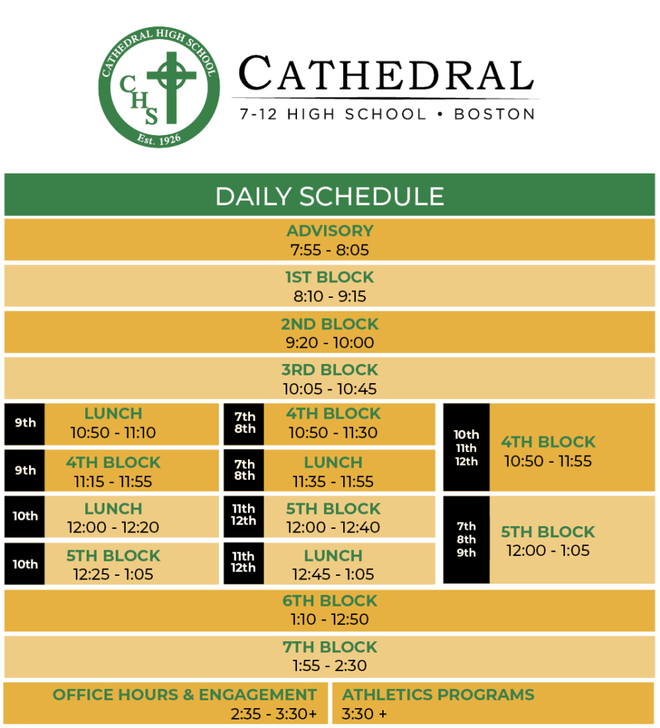 Bell Schedule | Cathedral 7-12 High School Boston